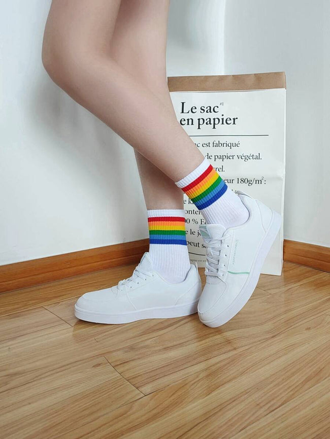 Rainbow Stripe Print Socks Hover Image