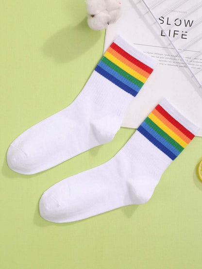 Rainbow Stripe Print Socks