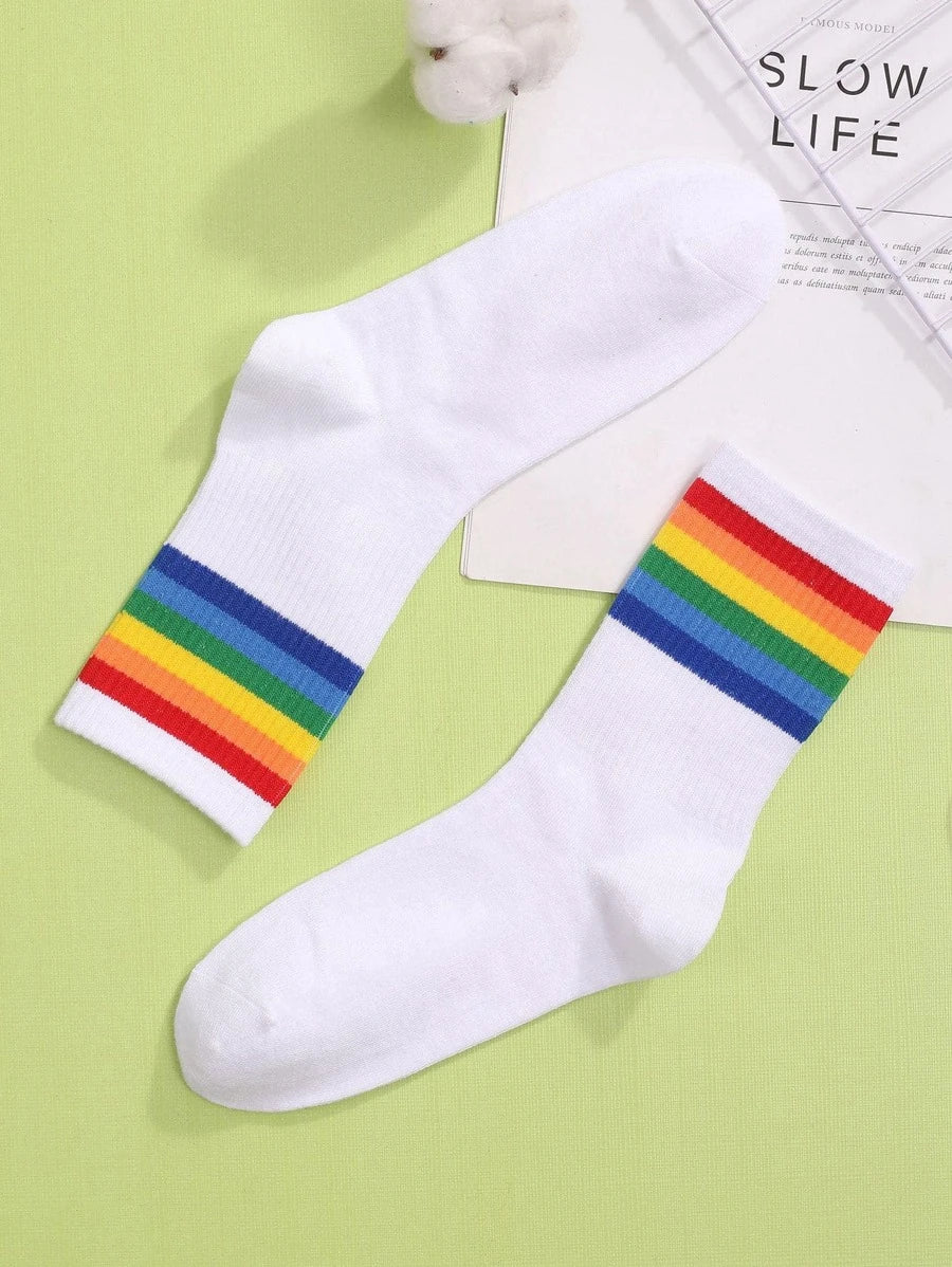 Rainbow Stripe Print Socks