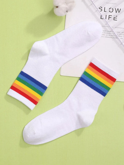 Rainbow Stripe Print Socks