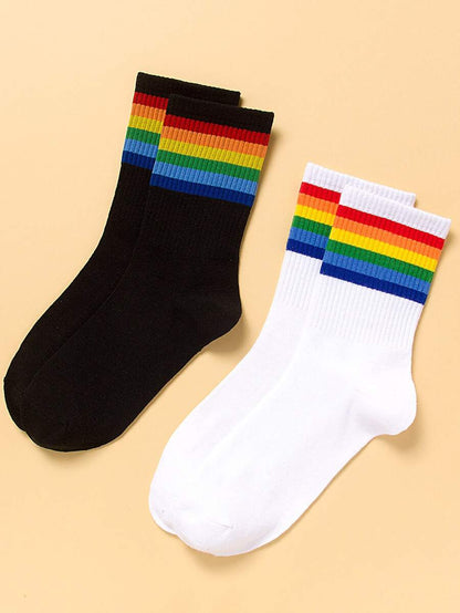 Rainbow Stripe Print Socks