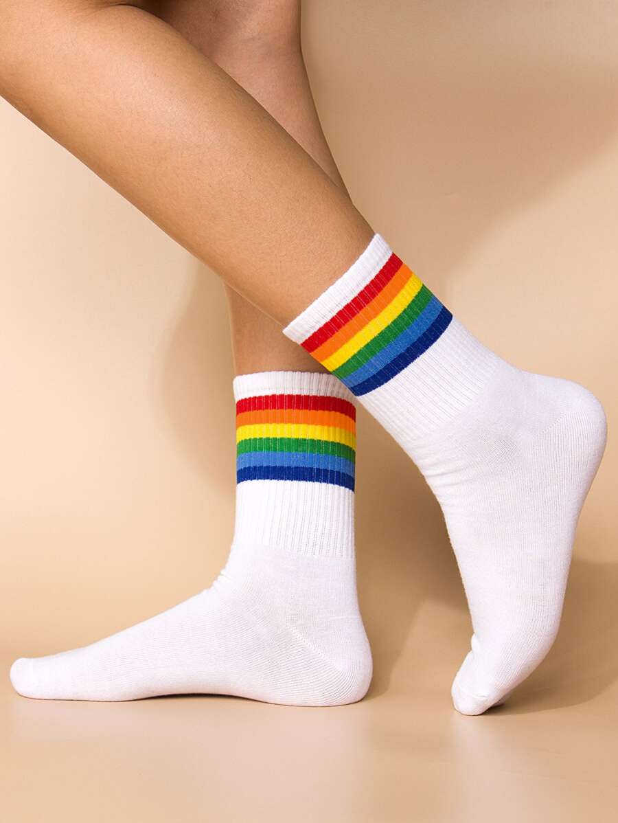 Rainbow Stripe Print Socks