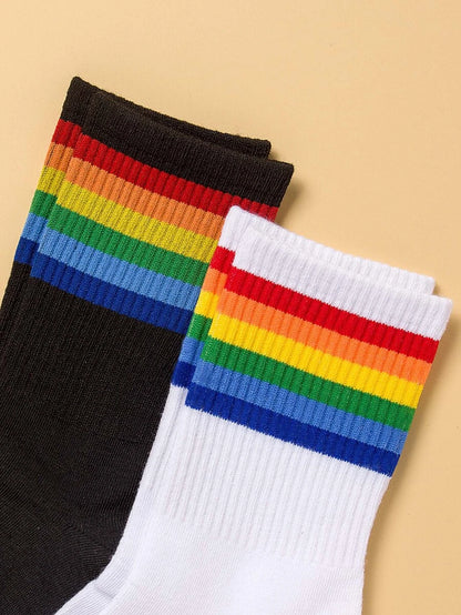 Rainbow Stripe Print Socks