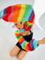 Rainbow Striped Pattern Lantern Sleeve Shrug Sweater In Fall/Winter