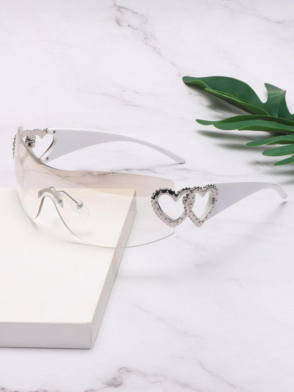 Frameless Metal Heart Decor Y2K Glasses, Women's Oversized Wrap, For Beach Party, Festival, Vacation, Preppy Back To School Style