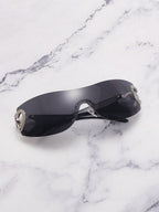 Frameless Metal Heart Decor Y2K Glasses, Women's Oversized Wrap, For Beach Party, Festival, Vacation, Preppy Back To School Style
