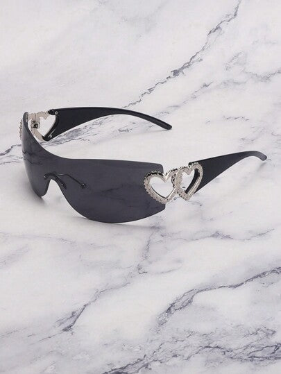 Frameless Metal Heart Decor Y2K Glasses, Women's Oversized Wrap, For Beach Party, Festival, Vacation, Preppy Back To School Style