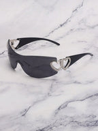 Frameless Metal Heart Decor Y2K Glasses, Women's Oversized Wrap, For Beach Party, Festival, Vacation, Preppy Back To School Style