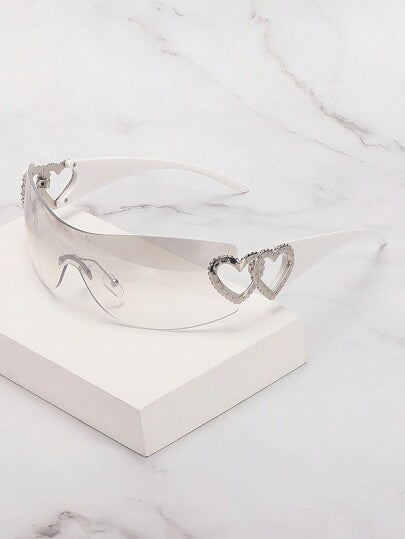 Frameless Metal Heart Decor Y2K Glasses, Women's Oversized Wrap, For Beach Party, Festival, Vacation, Preppy Back To School Style