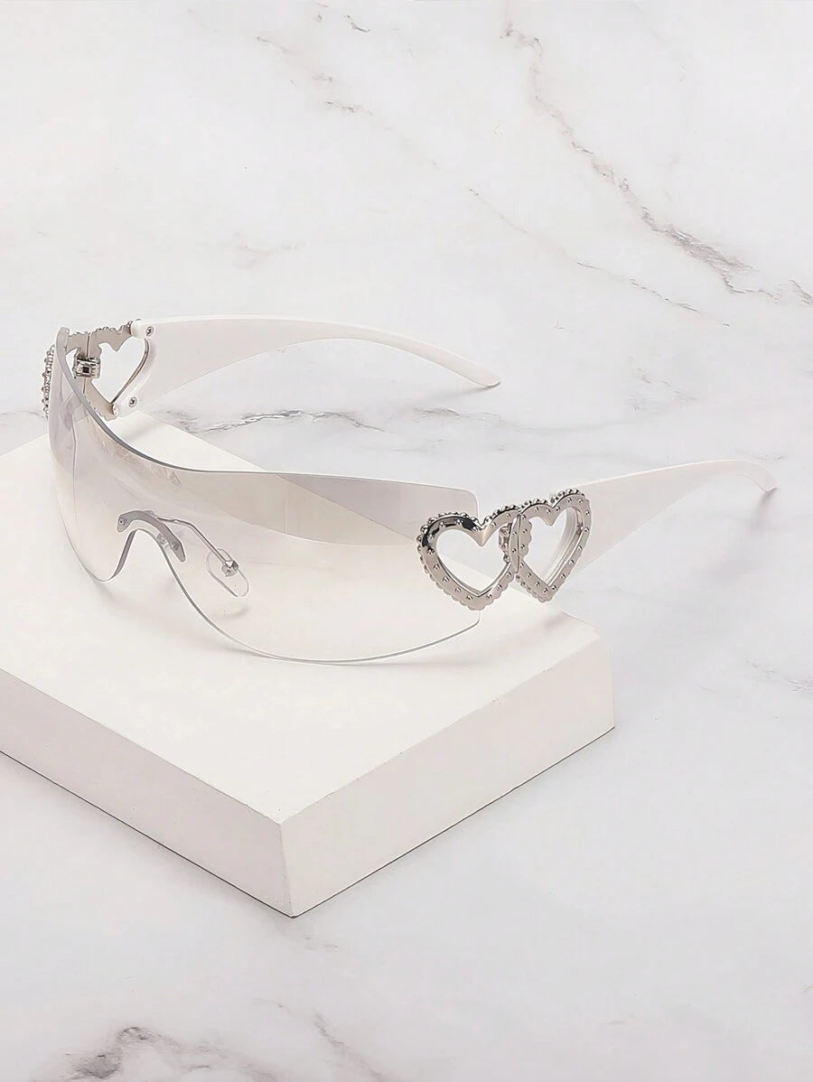 Frameless Metal Heart Decor Y2K Glasses, Women's Oversized Wrap, For Beach Party, Festival, Vacation, Preppy Back To School Style
