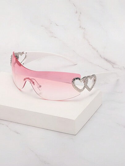 Frameless Metal Heart Decor Y2K Glasses, Women's Oversized Wrap, For Beach Party, Festival, Vacation, Preppy Back To School Style