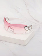 Frameless Metal Heart Decor Y2K Glasses, Women's Oversized Wrap, For Beach Party, Festival, Vacation, Preppy Back To School Style