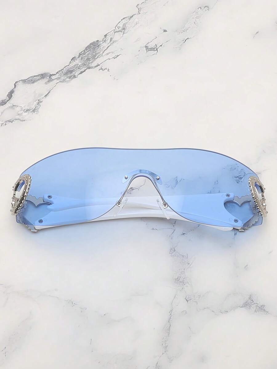 Frameless Metal Heart Decor Y2K Glasses, Women's Oversized Wrap, For Beach Party, Festival, Vacation, Preppy Back To School Style