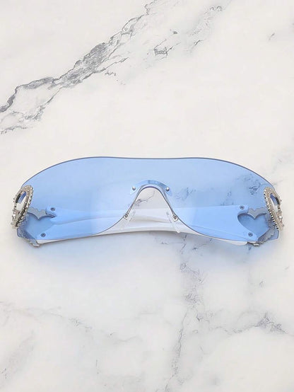 Frameless Metal Heart Decor Y2K Glasses, Women's Oversized Wrap, For Beach Party, Festival, Vacation, Preppy Back To School Style