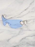 Frameless Metal Heart Decor Y2K Glasses, Women's Oversized Wrap, For Beach Party, Festival, Vacation, Preppy Back To School Style