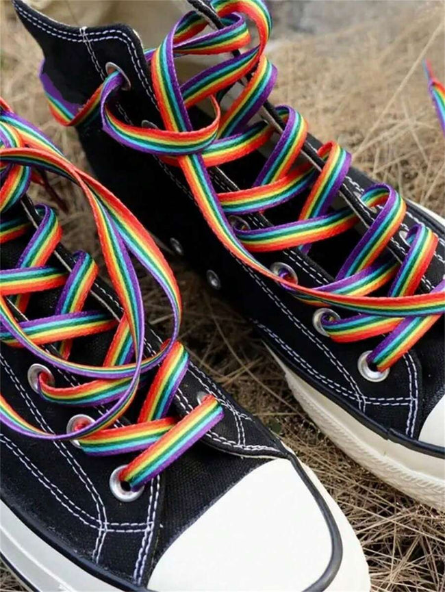 1 Pair Universal Rainbow Gradient Shoelace 120cm, Colorful Vertical Stripe Y2K Fashion Laces For Sneakers, Canvas Shoes, Sports Shoes,White Shoes,Basketball Shoes,Trainers Running Shoes Hover Image