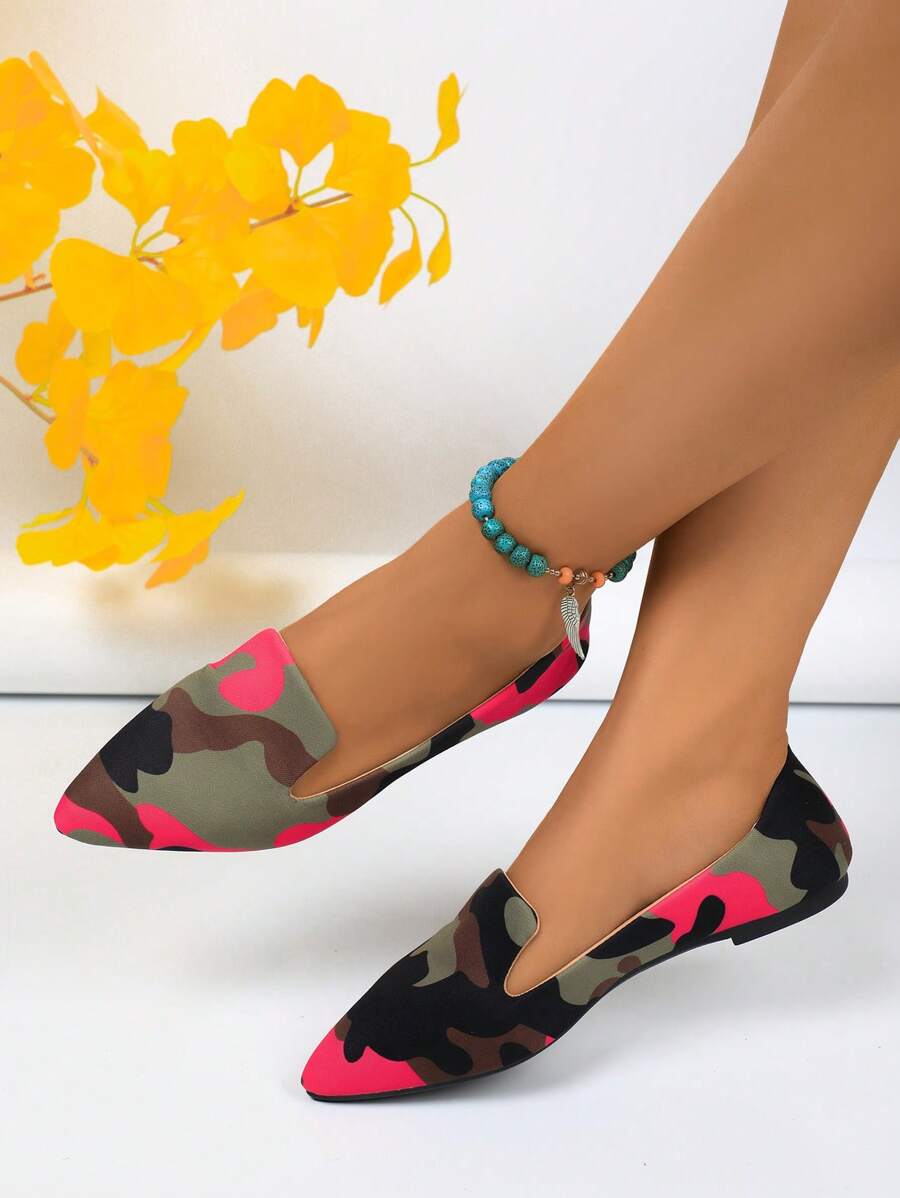 Women's Pointed Toe Flat Shoes, Black Work Shoes, Casual Sneakers, Leopard, Rainbow, Military Green, Black With Gold Thread, Slip-On Flats, Versatile & Comfortable, Lightweight Fabric Shoes For Women, Batch Differences May Cause Slight Color Variation, As