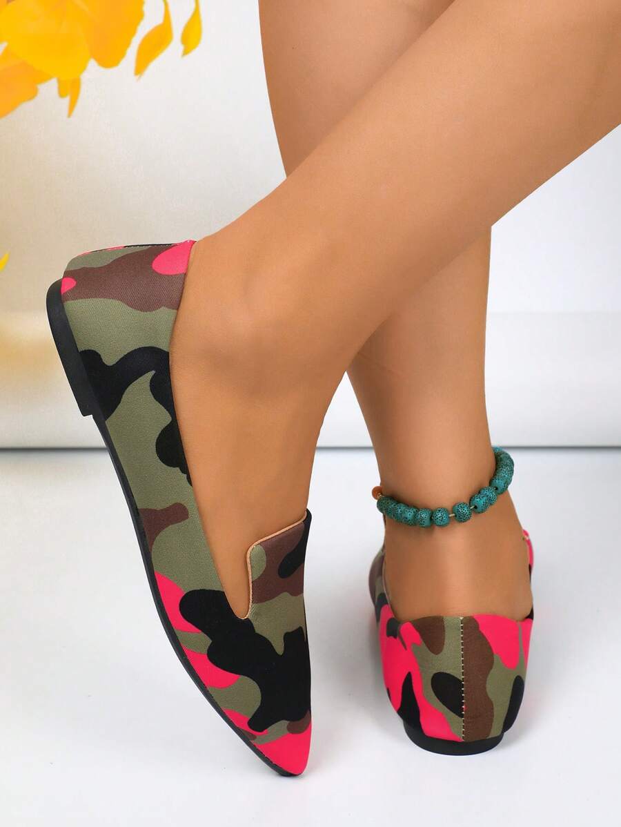 Women's Pointed Toe Flat Shoes, Black Work Shoes, Casual Sneakers, Leopard, Rainbow, Military Green, Black With Gold Thread, Slip-On Flats, Versatile & Comfortable, Lightweight Fabric Shoes For Women, Batch Differences May Cause Slight Color Variation, As