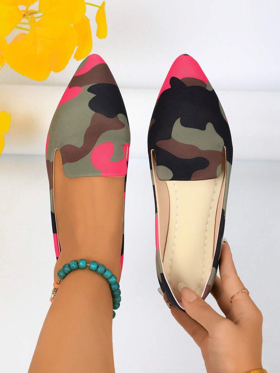 Women's Pointed Toe Flat Shoes, Black Work Shoes, Casual Sneakers, Leopard, Rainbow, Military Green, Black With Gold Thread, Slip-On Flats, Versatile & Comfortable, Lightweight Fabric Shoes For Women, Batch Differences May Cause Slight Color Variation, As