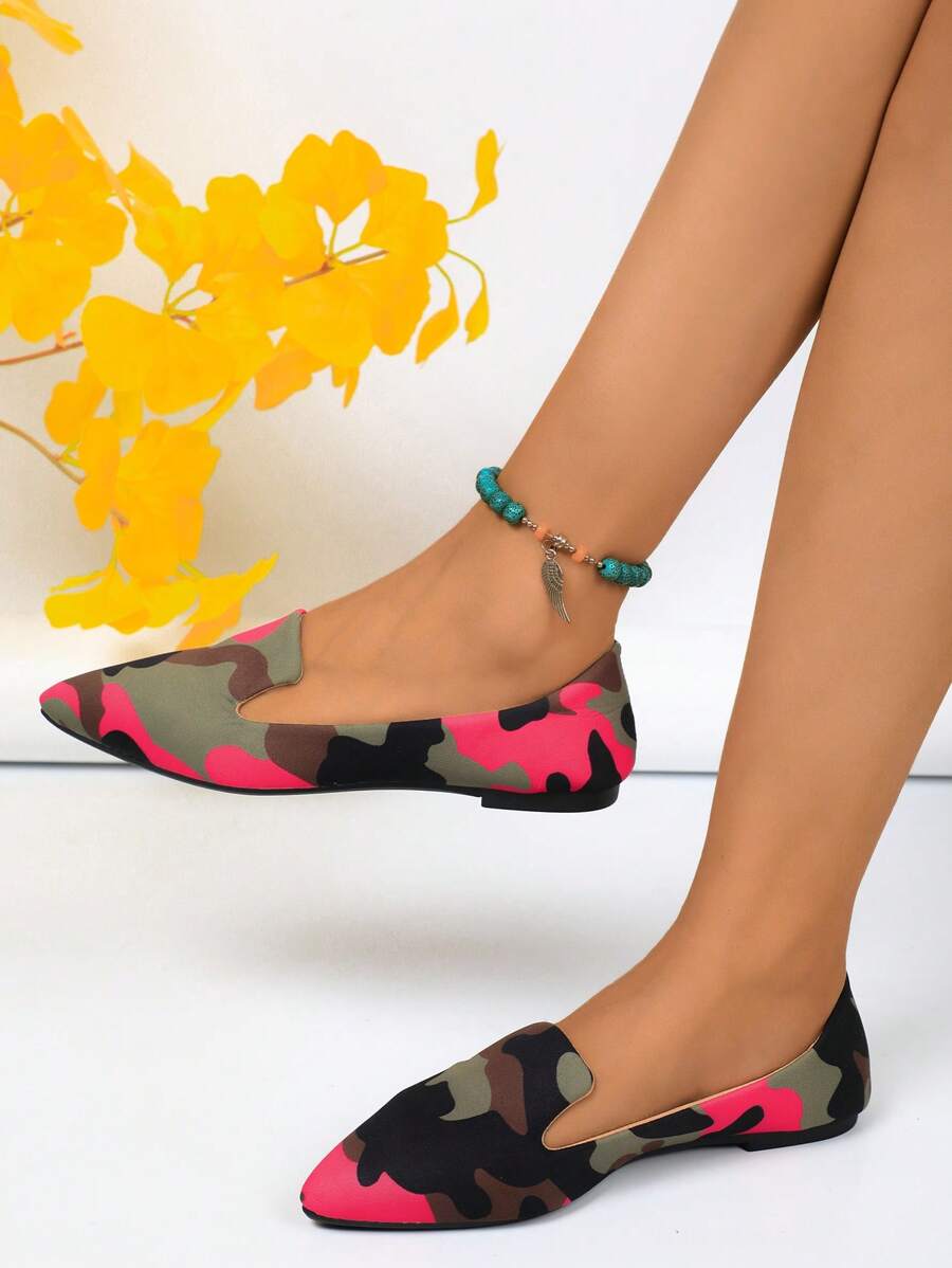 Women's Pointed Toe Flat Shoes, Black Work Shoes, Casual Sneakers, Leopard, Rainbow, Military Green, Black With Gold Thread, Slip-On Flats, Versatile & Comfortable, Lightweight Fabric Shoes For Women, Batch Differences May Cause Slight Color Variation, As