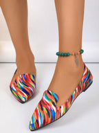 Women's Pointed Toe Flat Shoes, Black Work Shoes, Casual Sneakers, Leopard, Rainbow, Military Green, Black With Gold Thread, Slip-On Flats, Versatile & Comfortable, Lightweight Fabric Shoes For Women, Batch Differences May Cause Slight Color Variation, As