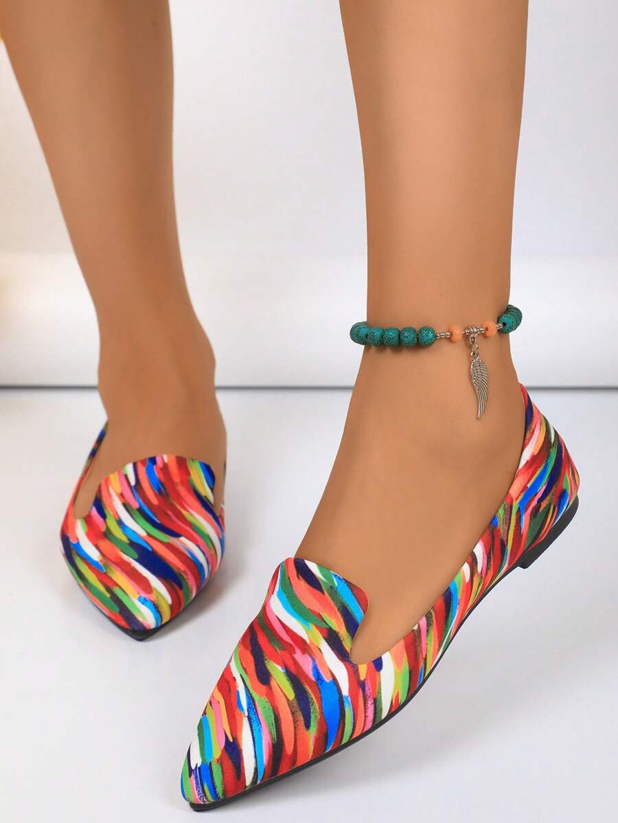 Women's Pointed Toe Flat Shoes, Black Work Shoes, Casual Sneakers, Leopard, Rainbow, Military Green, Black With Gold Thread, Slip-On Flats, Versatile & Comfortable, Lightweight Fabric Shoes For Women, Batch Differences May Cause Slight Color Variation, As