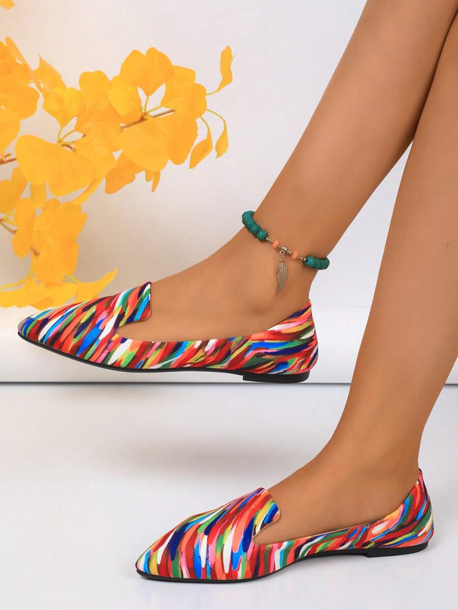 Women's Pointed Toe Flat Shoes, Black Work Shoes, Casual Sneakers, Leopard, Rainbow, Military Green, Black With Gold Thread, Slip-On Flats, Versatile & Comfortable, Lightweight Fabric Shoes For Women, Batch Differences May Cause Slight Color Variation, As