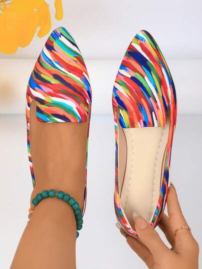 Women's Pointed Toe Flat Shoes, Black Work Shoes, Casual Sneakers, Leopard, Rainbow, Military Green, Black With Gold Thread, Slip-On Flats, Versatile & Comfortable, Lightweight Fabric Shoes For Women, Batch Differences May Cause Slight Color Variation, As