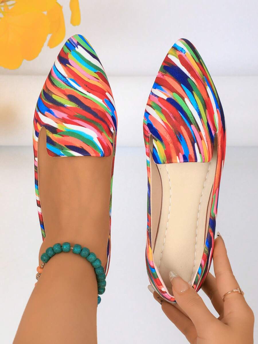 Women's Pointed Toe Flat Shoes, Black Work Shoes, Casual Sneakers, Leopard, Rainbow, Military Green, Black With Gold Thread, Slip-On Flats, Versatile & Comfortable, Lightweight Fabric Shoes For Women, Batch Differences May Cause Slight Color Variation, As