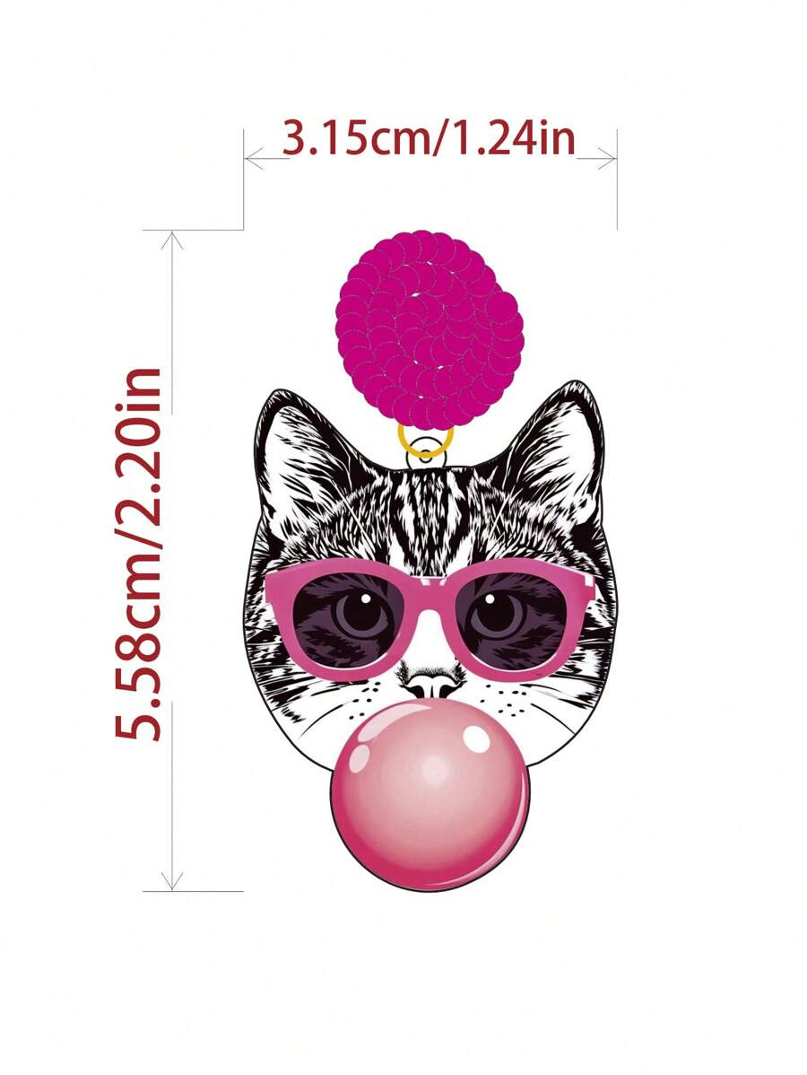 Pink Snail Funny Cute Statement Bubble Blowing Glasses Wearing Cat Design Acrylic Resin Drop Dangle Earrings For Women And Girls, Holidays, Valentines, Christmas, New Year, Birthday Gifts, Fashion Jewelry