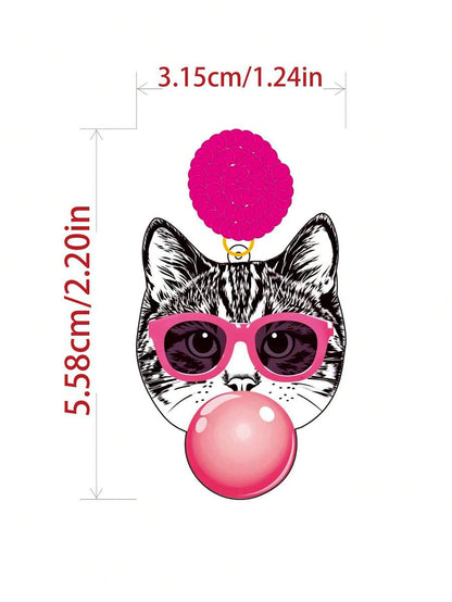 Pink Snail Funny Cute Statement Bubble Blowing Glasses Wearing Cat Design Acrylic Resin Drop Dangle Earrings For Women And Girls, Holidays, Valentines, Christmas, New Year, Birthday Gifts, Fashion Jewelry
