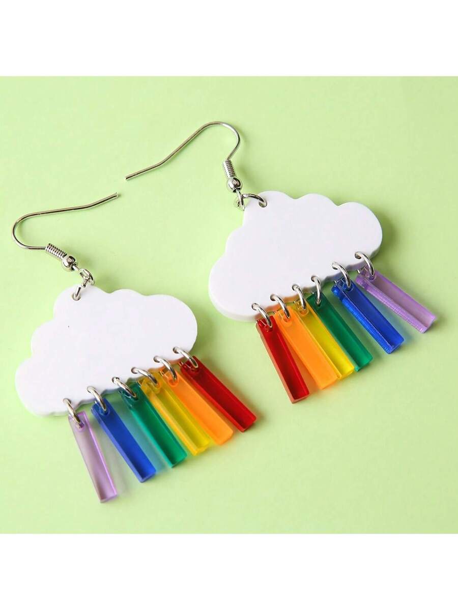 Acrylic Transparent Cute Cloud & Rainbow Design Earrings, Casual Jewelry Accessories, Gift For Girls, Valentine's Day,Valentine's Day Gifts,Mom,Mother,Mother's Day,Gift