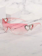 Frameless Metal Heart Decor Y2K Glasses, Women's Oversized Wrap, For Beach Party, Festival, Vacation, Preppy Back To School Style