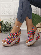 Women's Thick Sole Rainbow Printed Bohemian Open Toe Platform Sandals, Wedge Heeled, Anti-Slip, Versatile Beach Outdoor Vacation Shoes, 2025 Spring/Summer Collection