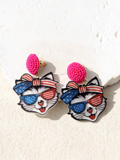 Pink Snail Funny Cute Statement Bubble Blowing Glasses Wearing Cat Design Acrylic Resin Drop Dangle Earrings For Women And Girls, Holidays, Valentines, Christmas, New Year, Birthday Gifts, Fashion Jewelry
