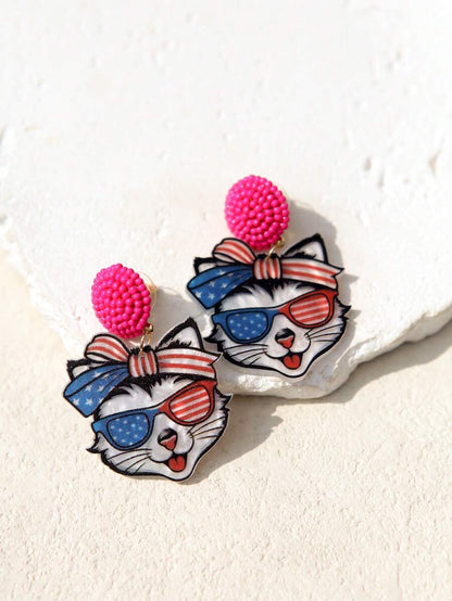 Pink Snail Funny Cute Statement Bubble Blowing Glasses Wearing Cat Design Acrylic Resin Drop Dangle Earrings For Women And Girls, Holidays, Valentines, Christmas, New Year, Birthday Gifts, Fashion Jewelry