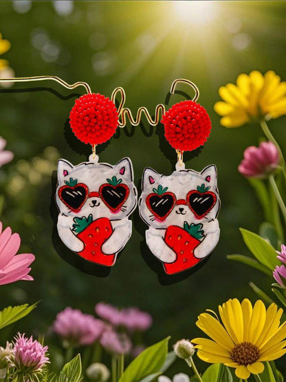 Pink Snail Funny Cute Statement Bubble Blowing Glasses Wearing Cat Design Acrylic Resin Drop Dangle Earrings For Women And Girls, Holidays, Valentines, Christmas, New Year, Birthday Gifts, Fashion Jewelry