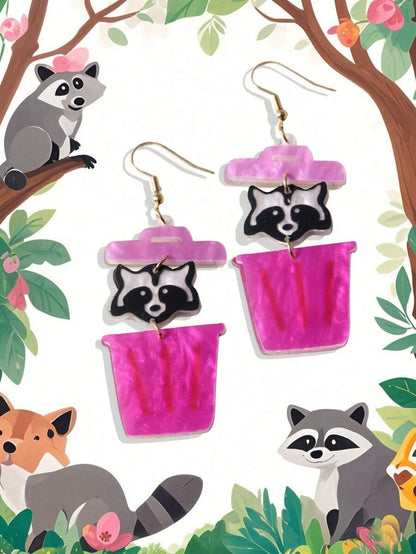 Pink Snail Funny Cute Statement Bubble Blowing Glasses Wearing Cat Design Acrylic Resin Drop Dangle Earrings For Women And Girls, Holidays, Valentines, Christmas, New Year, Birthday Gifts, Fashion Jewelry