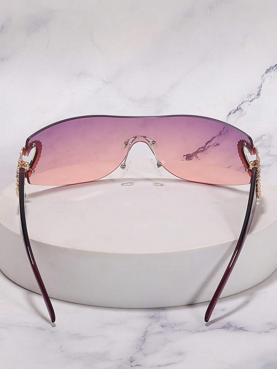 Frameless Metal Heart Decor Y2K Glasses, Women's Oversized Wrap, For Beach Party, Festival, Vacation, Preppy Back To School Style
