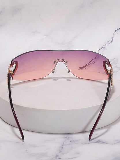 Frameless Metal Heart Decor Y2K Glasses, Women's Oversized Wrap, For Beach Party, Festival, Vacation, Preppy Back To School Style
