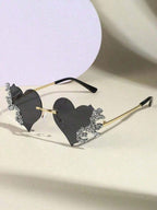 1 Piece Of Retro Frameless Wedding Couple Broken Rhinestone Flame Flash Diamond Differentiated Fashion Glasses Suitable For Beach Parties, Dances, Outdoor Activities, Sunshade Beach Accessories Halloween Beach Accessories Women's Glasses Sunshade Basic Au