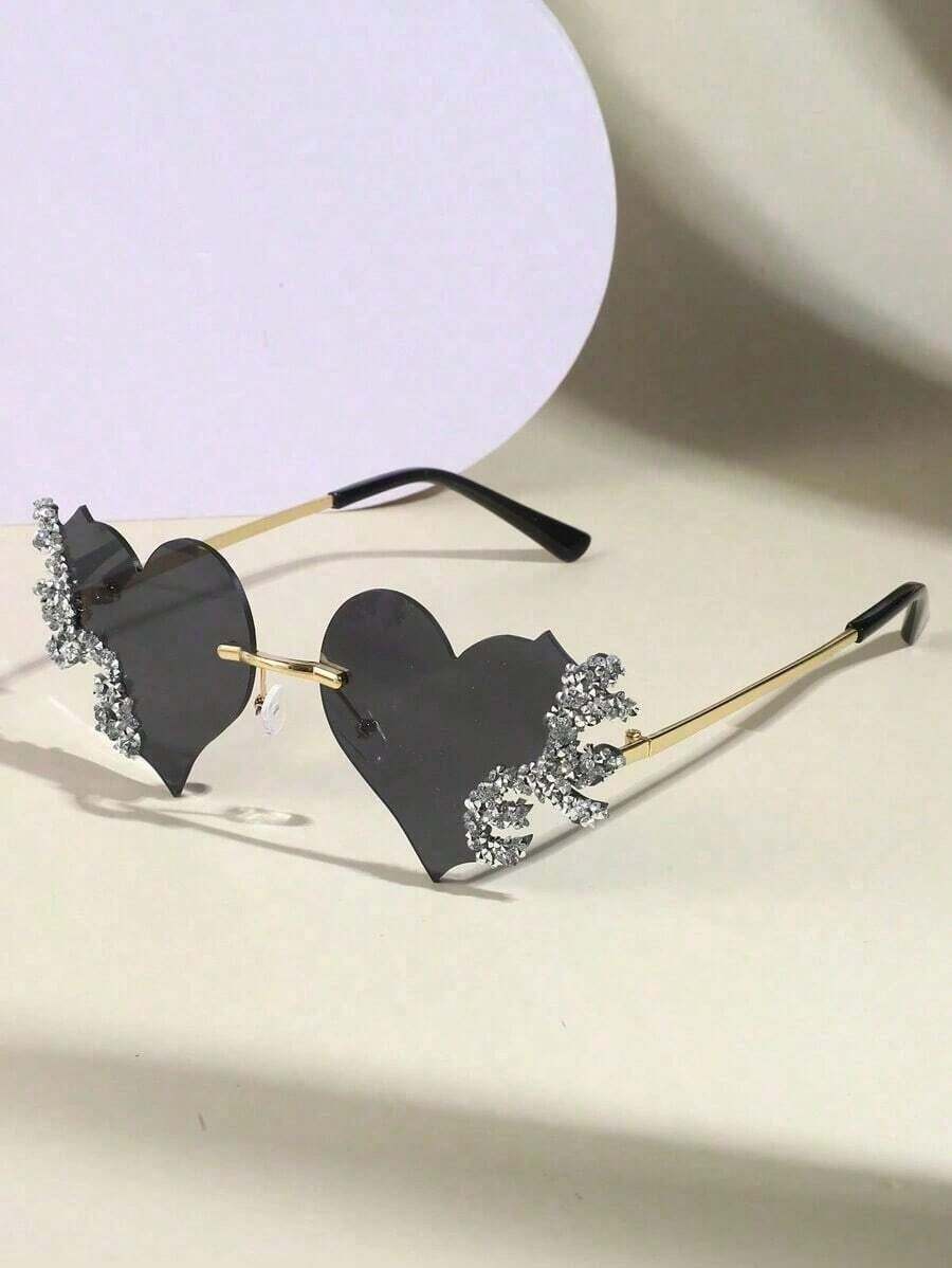 1 Piece Of Retro Frameless Wedding Couple Broken Rhinestone Flame Flash Diamond Differentiated Fashion Glasses Suitable For Beach Parties, Dances, Outdoor Activities, Sunshade Beach Accessories Halloween Beach Accessories Women's Glasses Sunshade Basic Au