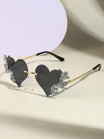 1 Piece Of Retro Frameless Wedding Couple Broken Rhinestone Flame Flash Diamond Differentiated Fashion Glasses Suitable For Beach Parties, Dances, Outdoor Activities, Sunshade Beach Accessories Halloween Beach Accessories Women's Glasses Sunshade Basic Au