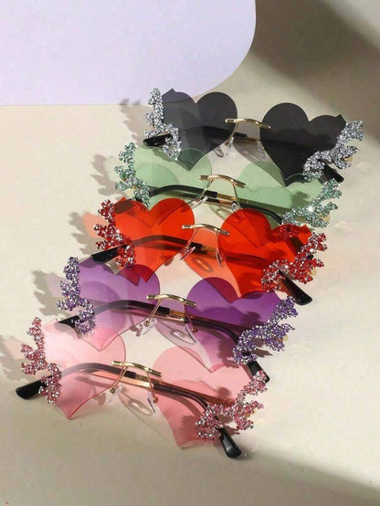 1 Piece Of Retro Frameless Wedding Couple Broken Rhinestone Flame Flash Diamond Differentiated Fashion Glasses Suitable For Beach Parties, Dances, Outdoor Activities, Sunshade Beach Accessories Halloween Beach Accessories Women's Glasses Sunshade Basic Au