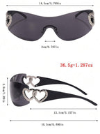 Frameless Metal Heart Decor Y2K Glasses, Women's Oversized Wrap, For Beach Party, Festival, Vacation, Preppy Back To School Style