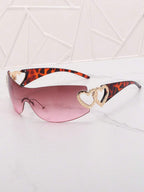 Frameless Metal Heart Decor Y2K Glasses, Women's Oversized Wrap, For Beach Party, Festival, Vacation, Preppy Back To School Style