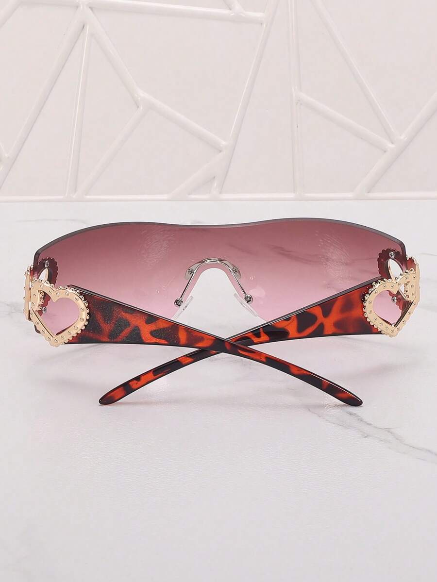 Frameless Metal Heart Decor Y2K Glasses, Women's Oversized Wrap, For Beach Party, Festival, Vacation, Preppy Back To School Style