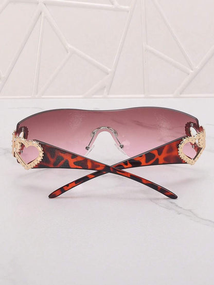 Frameless Metal Heart Decor Y2K Glasses, Women's Oversized Wrap, For Beach Party, Festival, Vacation, Preppy Back To School Style