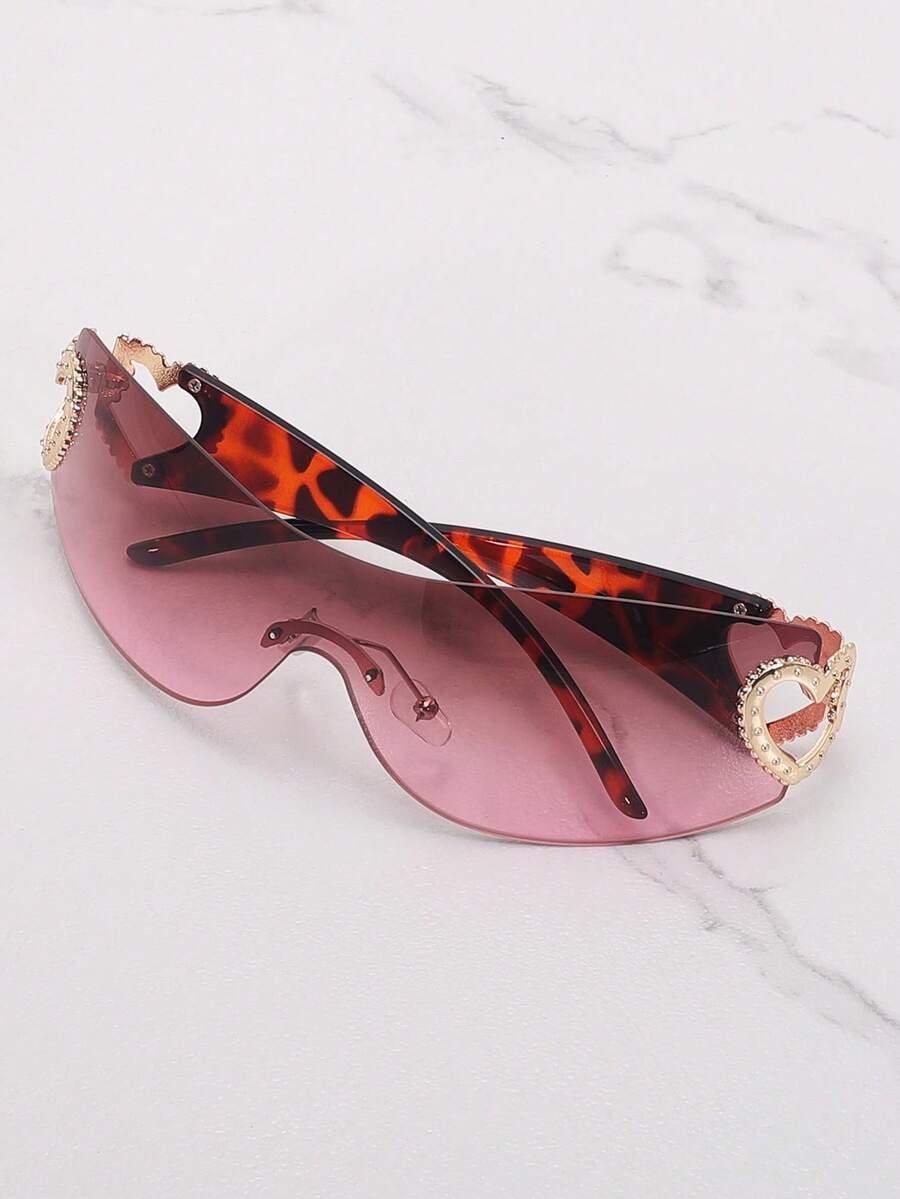 Frameless Metal Heart Decor Y2K Glasses, Women's Oversized Wrap, For Beach Party, Festival, Vacation, Preppy Back To School Style