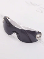 Frameless Metal Heart Decor Y2K Glasses, Women's Oversized Wrap, For Beach Party, Festival, Vacation, Preppy Back To School Style